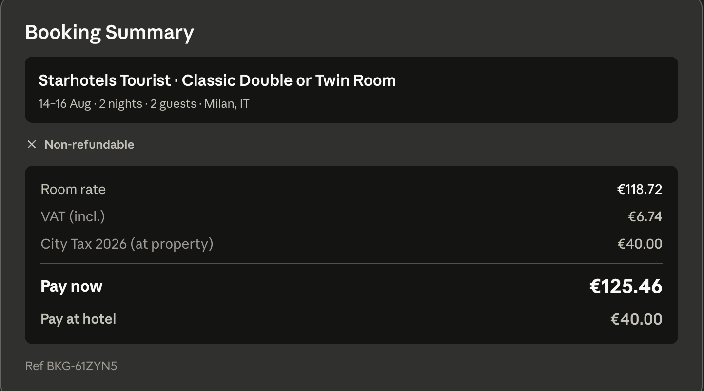 booking summary