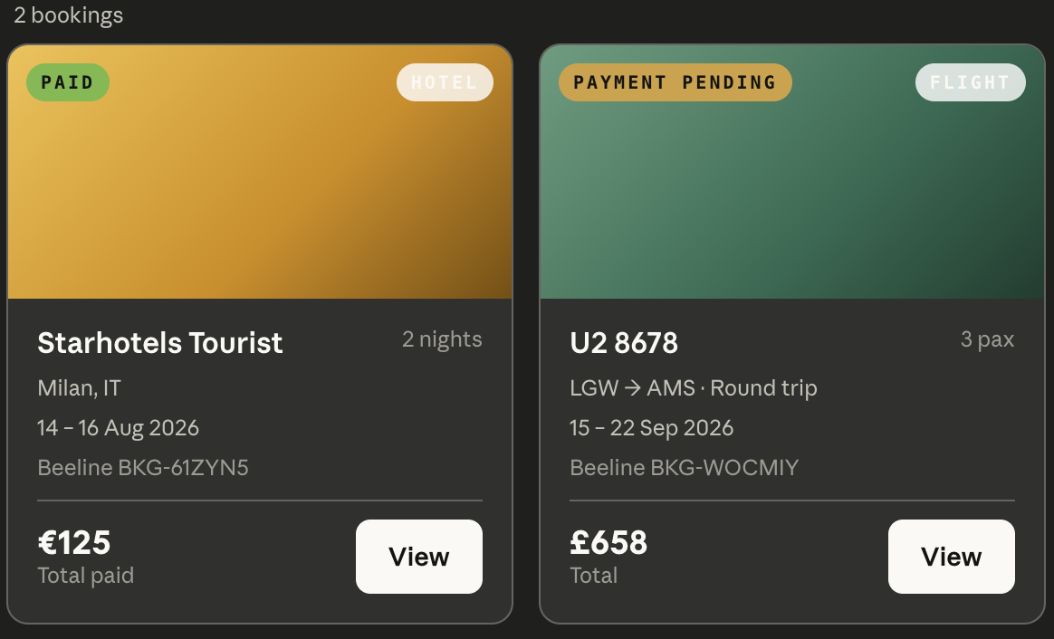 bookings list